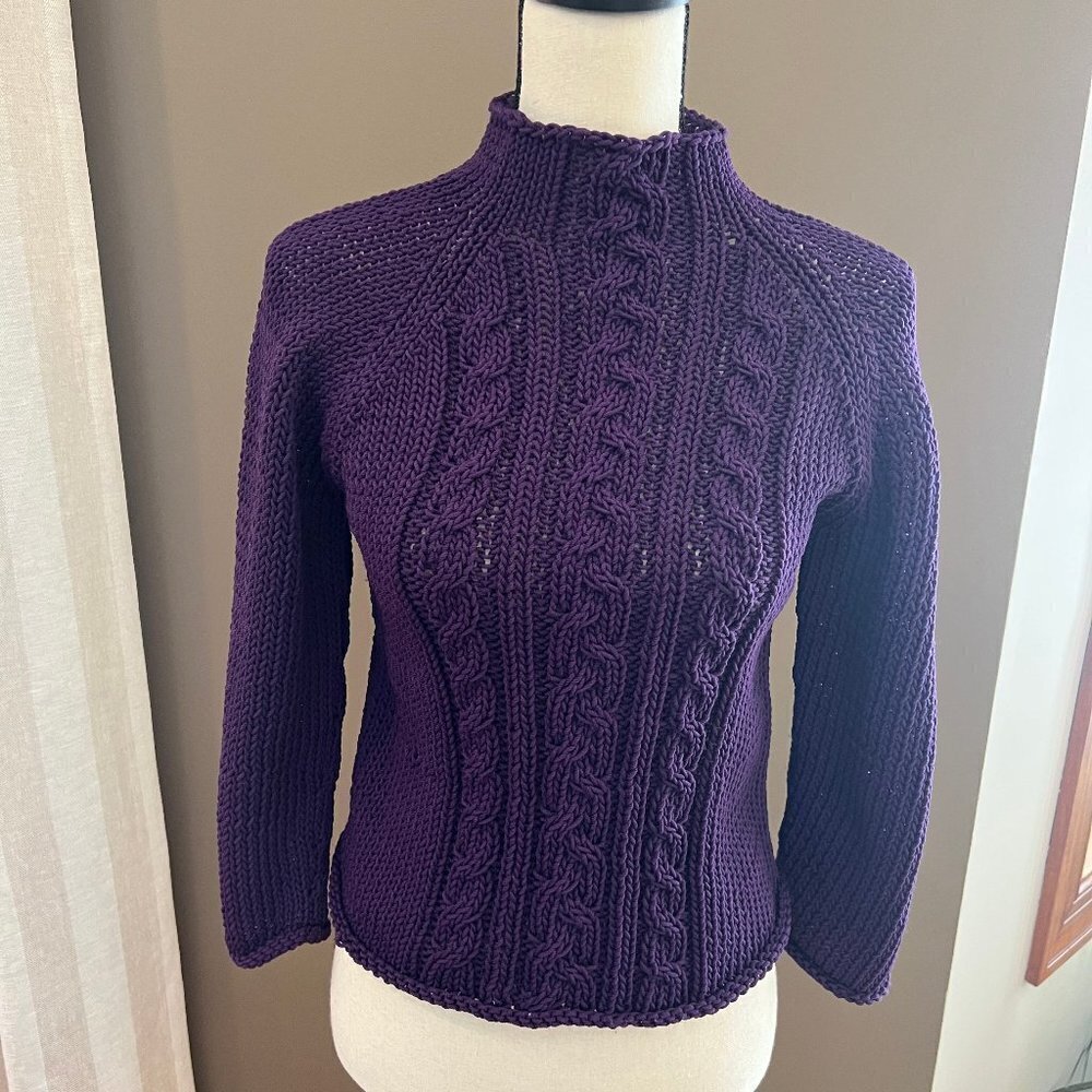 Express Cable Knit Crop Purple Sweater, Size Medium (Runs small)